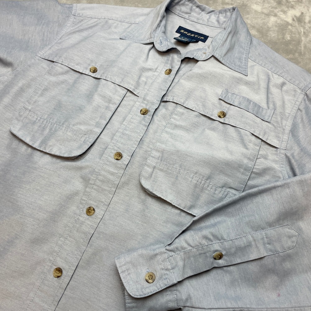 Vintage Sportif Mens Utility Fishing Shirt Size S Blue Gorpcore Outdoor Safari